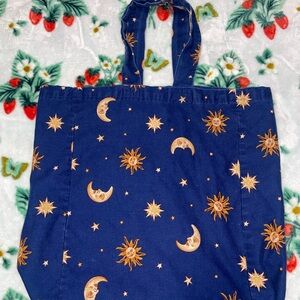 Blue Tote Bag with Sun and Moon Design